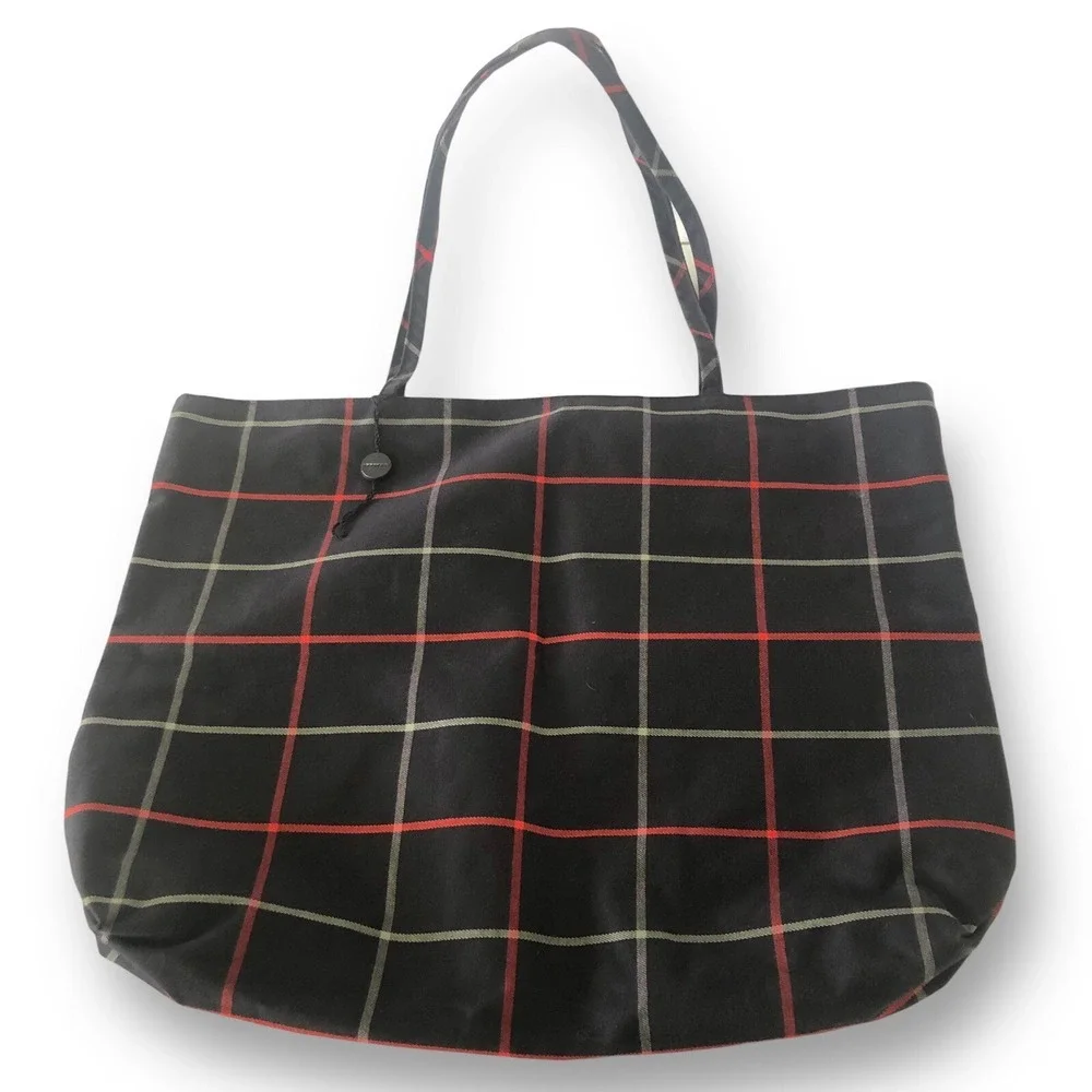 NEW Burberry London Bag Tote Blue Windowpane Plaid Treated Canvas COA!!
